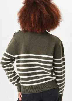 Gini London Khaki High Neck Stripe Oversized Jumper