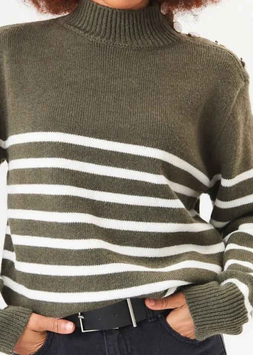 Gini London Khaki High Neck Stripe Oversized Jumper