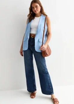 Gini London Light Blue Tailored Longline Waistcoat