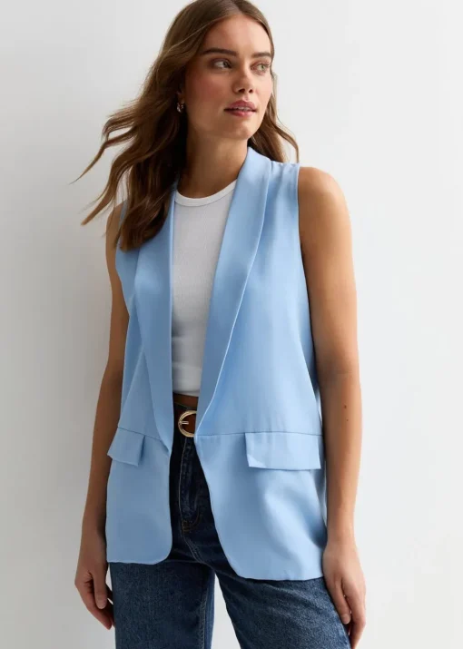 Gini London Light Blue Tailored Longline Waistcoat