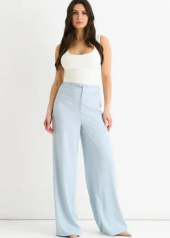 Gini London Light Blue Tailored Belt Wide Leg Trousers