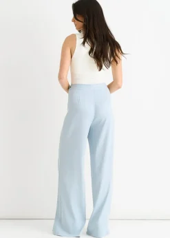 Gini London Light Blue Tailored Belt Wide Leg Trousers
