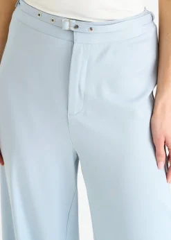Gini London Light Blue Tailored Belt Wide Leg Trousers