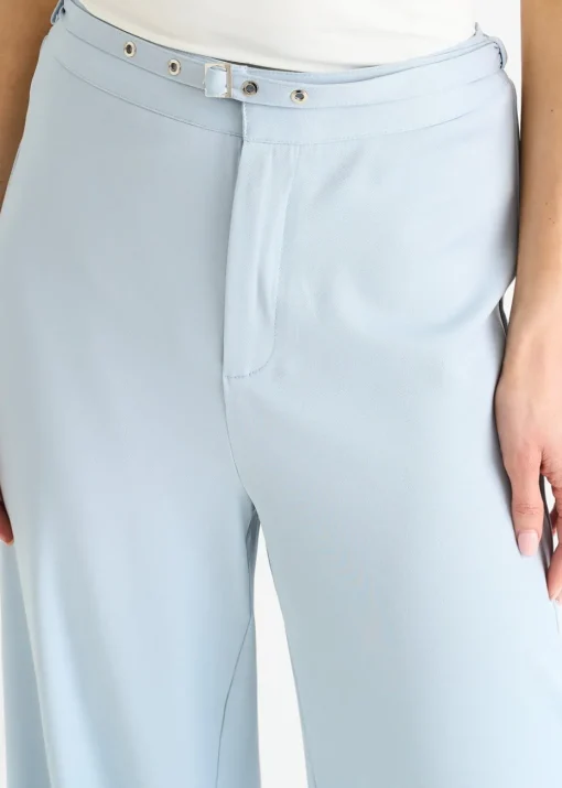 Gini London Light Blue Tailored Belt Wide Leg Trousers
