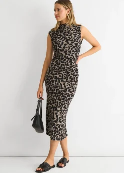 Gini London Light Grey Animal Print Ruched Midi Dress