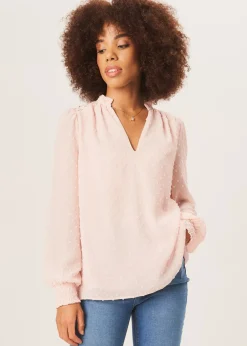 Gini London Light Pink Dobby Chiffon Frill Neck Blouse