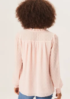 Gini London Light Pink Dobby Chiffon Frill Neck Blouse