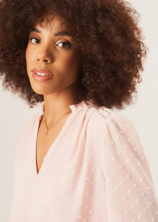 Gini London Light Pink Dobby Chiffon Frill Neck Blouse