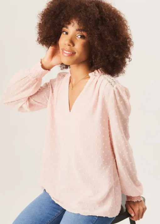 Gini London Light Pink Dobby Chiffon Frill Neck Blouse