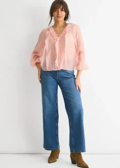 Gini London Long Sleeeves Tie Detail Ruffle Blouse