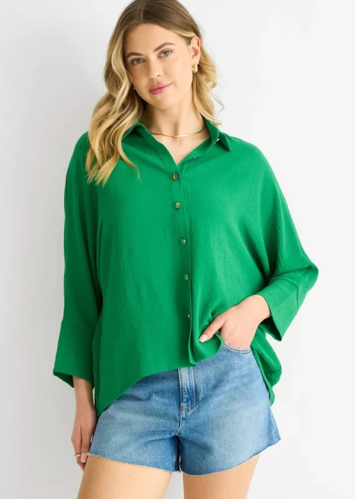 Gini London Mid Green Kimono Oversized Blouse
