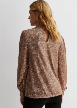 Gini London Mink Brown Sequin High Neck Loosefit Blouse