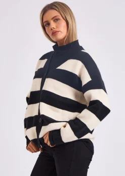 Gini London Mono Stripe Oversized Button Through Cardigan