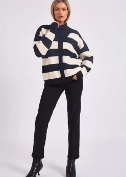 Gini London Mono Stripe Oversized Button Through Cardigan
