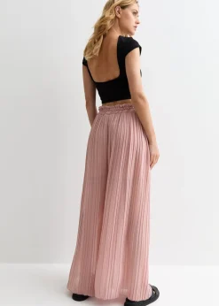 Gini London Pink Elasticated Waist Plisse Wide Led Trouser