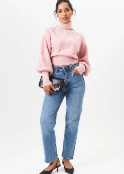 Gini London Pink High Neck Knit Crop Jumper