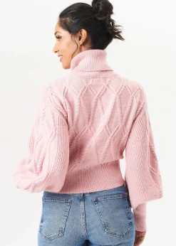 Gini London Pink High Neck Knit Crop Jumper