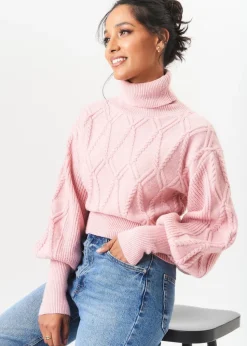 Gini London Pink High Neck Knit Crop Jumper