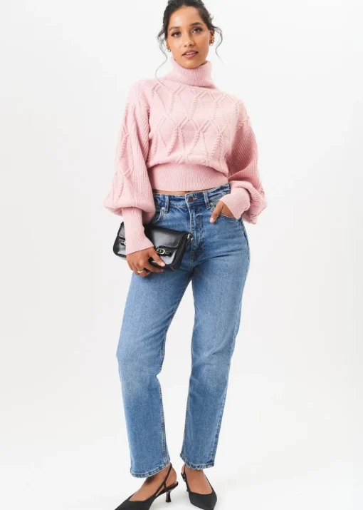 Gini London Pink High Neck Knit Crop Jumper