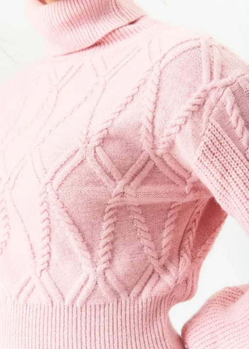 Gini London Pink High Neck Knit Crop Jumper