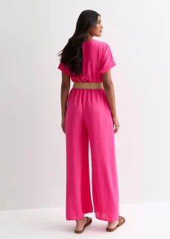Gini London Pink Short Sleeves Elasticated Waist Belted Jumpsuit