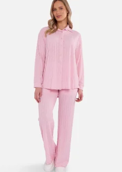 Gini London Pink Textured Oversized Long Sleeves Shirt