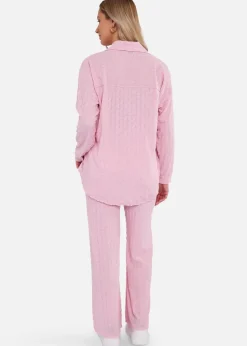 Gini London Pink Textured Oversized Long Sleeves Shirt
