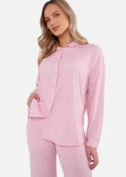 Gini London Pink Textured Oversized Long Sleeves Shirt