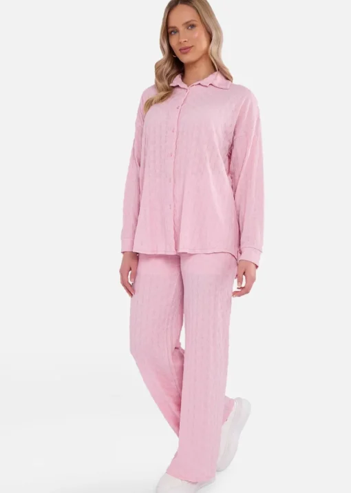 Gini London Pink Textured Oversized Long Sleeves Shirt