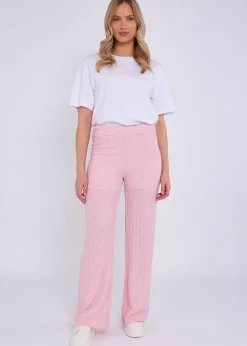 Gini London Pink Textured Elasticated Waist Flared Trousers