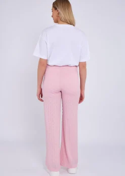 Gini London Pink Textured Elasticated Waist Flared Trousers