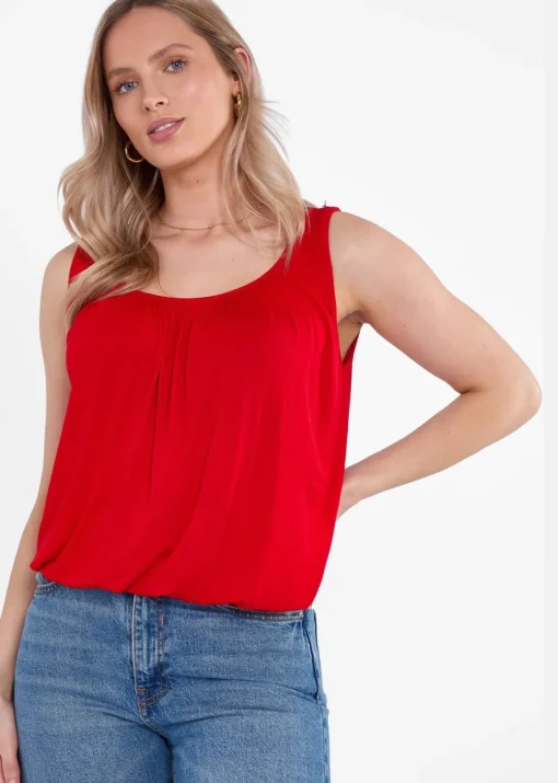 Gini London Red Round Neck Oversized Sleeveless Top