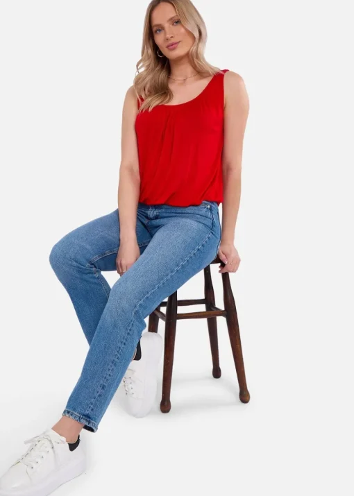 Gini London Red Round Neck Oversized Sleeveless Top