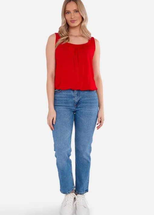 Gini London Red Round Neck Oversized Sleeveless Top