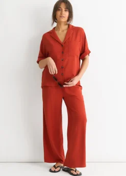 Gini London Rust Elastic Waist Wide Leg Trousers