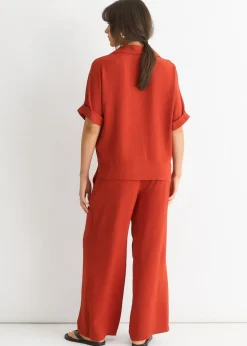 Gini London Rust Elastic Waist Wide Leg Trousers