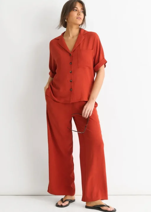 Gini London Rust Elastic Waist Wide Leg Trousers