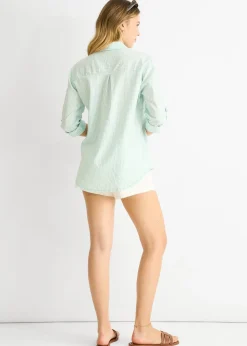 Gini London Sage Green Cotton Stripe Roll Up Sleeves Shirt