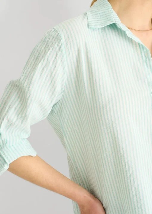 Gini London Sage Green Cotton Stripe Roll Up Sleeves Shirt
