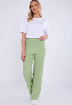 Gini London Sage Green Textured Elasticated Waist Flared Trousers