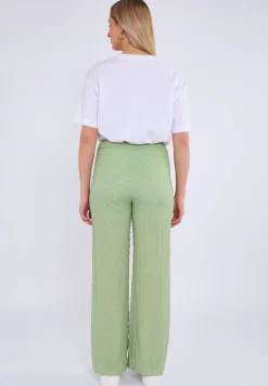 Gini London Sage Green Textured Elasticated Waist Flared Trousers