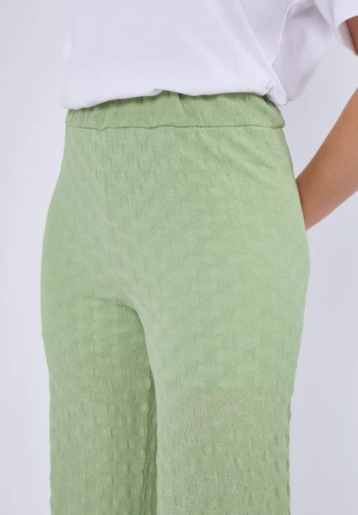 Gini London Sage Green Textured Elasticated Waist Flared Trousers