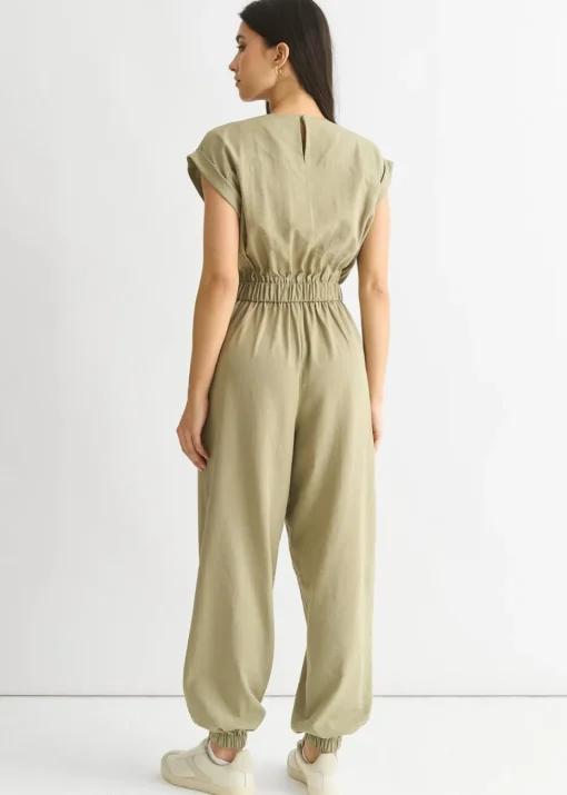 Gini London Sage Green Wrap Belted Utility Jumpsuit