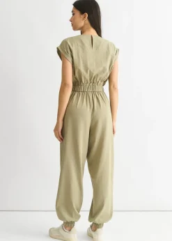 Gini London Sage Green Wrap Belted Utility Jumpsuit