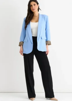 Gini London Sky Blue Contrast Animal Edge To Edge Blazer