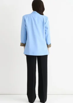 Gini London Sky Blue Contrast Animal Edge To Edge Blazer
