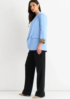 Gini London Sky Blue Contrast Animal Edge To Edge Blazer