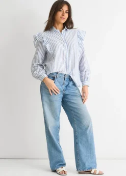 Gini London Stripe Frill Cotton Shirt