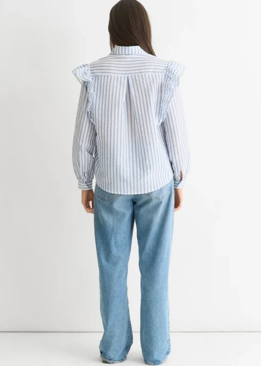 Gini London Stripe Frill Cotton Shirt