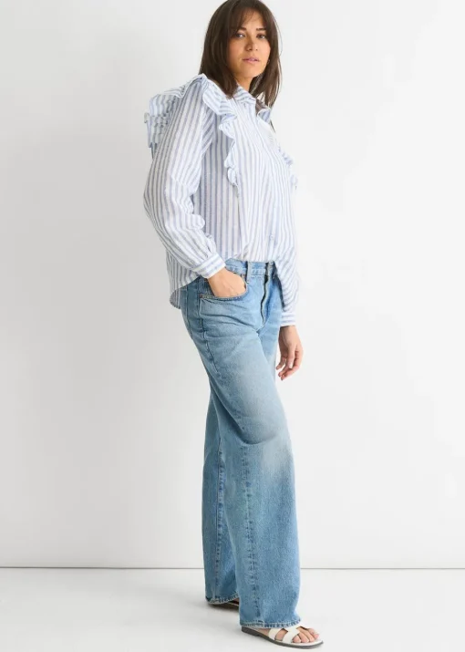 Gini London Stripe Frill Cotton Shirt